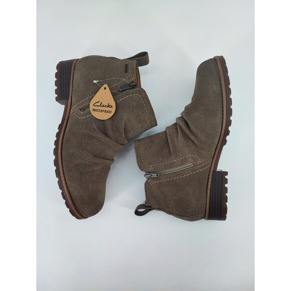 Clarks Women's Dark Taupe Suede Aspra Walk Waterproof Booties Size 9.5W US - Picture 5 of 9